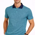 Erkek Pike Kumaş Polo Yaka Desenli Tişört Kısa Kol Yazlık T-Shirt - Turkuaz