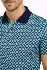 Erkek Pike Kumaş Polo Yaka Desenli Tişört Kısa Kol Yazlık T-Shirt - Turkuaz - Görsel 2