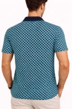 Erkek Pike Kumaş Polo Yaka Desenli Tişört Kısa Kol Yazlık T-Shirt - Turkuaz - Görsel 3