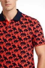Erkek Pike Kumaş Polo Yaka Palmiye Desenli Tişört Kısa Kol Yazlık T-Shirt - Kırmızı - Görsel 2