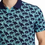 Erkek Pike Kumaş Polo Yaka Palmiye Desenli Tişört Kısa Kol Yazlık T-Shirt - Turkuaz