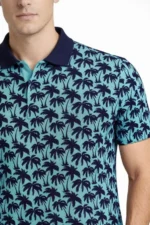 Erkek Pike Kumaş Polo Yaka Palmiye Desenli Tişört Kısa Kol Yazlık T-Shirt - Turkuaz