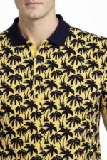 Erkek Pike Kumaş Polo Yaka Palmiye Desenli Tişört Kısa Kol Yazlık T-Shirt - Sarı - Görsel 2