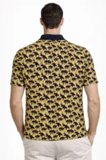 Erkek Pike Kumaş Polo Yaka Palmiye Desenli Tişört Kısa Kol Yazlık T-Shirt - Sarı - Görsel 3