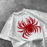 Erkek Örümcek Baskılı Tişört Kısa Kollu Bisiklet Yaka T-Shirt - Beyaz