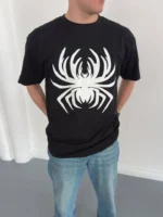 Erkek Örümcek Baskılı Tişört Kısa Kollu Bisiklet Yaka T-Shirt - Siyah - Görsel 2
