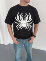 Erkek Örümcek Baskılı Tişört Kısa Kollu Bisiklet Yaka T-Shirt - Siyah - Görsel 3