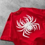 Erkek Örümcek Baskılı Tişört Kısa Kollu Bisiklet Yaka T-Shirt - Kırmızı