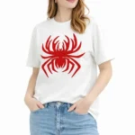 Örümcek Baskılı Tişört Kısa Kollu Bisiklet Yaka T-Shirt - Beyaz