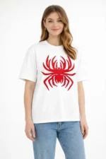 Örümcek Baskılı Tişört Kısa Kollu Bisiklet Yaka T-Shirt - Beyaz - Görsel 2
