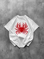 Örümcek Baskılı Tişört Kısa Kollu Bisiklet Yaka T-Shirt - Beyaz - Görsel 3