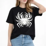 Örümcek Baskılı Tişört Kısa Kollu Bisiklet Yaka T-Shirt - Siyah
