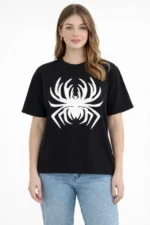 Örümcek Baskılı Tişört Kısa Kollu Bisiklet Yaka T-Shirt - Siyah - Görsel 3
