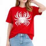 Örümcek Baskılı Tişört Kısa Kollu Bisiklet Yaka T-Shirt - Kırmızı