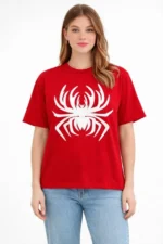 Örümcek Baskılı Tişört Kısa Kollu Bisiklet Yaka T-Shirt - Kırmızı - Görsel 2