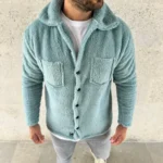 Erkek Pelüş Polar Hırka Gömlek Yakalı İlik Düğmeli Göğüs Cepli Yumuşak - Bebe Mavisi - Görsel 3