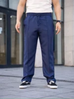 Erkek Keten Cepli Çıma Dikişli Jogger Buggy Pantalon Rahat Kalıp - Lacivert - Görsel 2