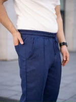 Erkek Keten Cepli Çıma Dikişli Jogger Buggy Pantalon Rahat Kalıp - Lacivert - Görsel 3