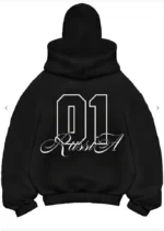 Samuray Ninja Çift Kapşonlu ZIP Fermuarlı Kanguru Çepli Tam Fermuarlı ön Arka - Siyah - Görsel 2