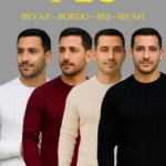 Erkek Fitilli Triko Bisiklet Yaka Kalın Kazak 4lü Set Beyaz-Bebek Mavisi-Gri-Siyah