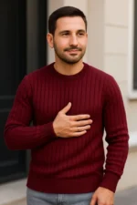 Erkek Fitilli Triko Bisiklet Yaka Kalın Kazak 4lü Set Beyaz-Bebek Mavisi-Gri-Siyah - Görsel 4