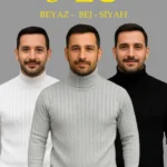 Erkek Fitilli Kazak Tam Boğazlı Balıkçı Yaka Triko 3lü Set Beyaz-Gri-Siyah