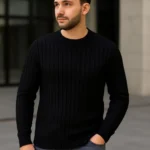 Erkek Fitilli Triko Kazak 2’li Set Bej Beyaz Kalın Dokuma Pamuklu Regular Fit Bisiklet - Görsel 4