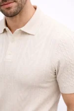 Erkek Yazlık Triko Tişört Kısa Kol Polo Yaka Düğmeli T-Shirt - Krem