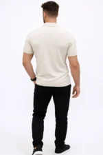 Erkek Yazlık Triko Tişört Kısa Kol Polo Yaka Düğmeli T-Shirt - Krem - Görsel 2