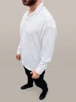 Erkek Aerobin Kumaş Oversize 4 Mevsim Uzun Kollu Rahat Kalıp Gömlek - Beyaz - Görsel 2