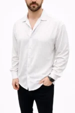 Erkek Aerobin Kumaş Oversize 4 Mevsim Uzun Kollu Rahat Kalıp Gömlek - Beyaz - Görsel 3