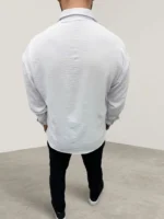 Erkek Aerobin Kumaş Oversize 4 Mevsim Uzun Kollu Rahat Kalıp Gömlek - Beyaz - Görsel 4