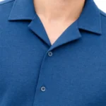 Erkek Aerobin Kumaş Oversize 4 Mevsim Uzun Kollu Rahat Kalıp Gömlek - İndigo