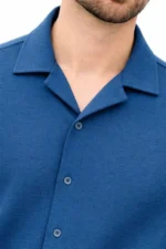 Erkek Aerobin Kumaş Oversize 4 Mevsim Uzun Kollu Rahat Kalıp Gömlek - İndigo