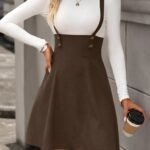 Kadın Askılı Düğmeli Mini Süet Elbise