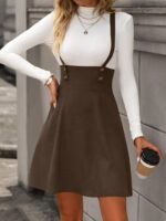 Kadın Askılı Düğmeli Mini Süet Elbise