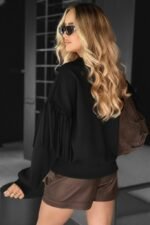 Kadın Uzun Kollu Bisiklet Yaka Kolları Püsküllü Modal Bluz - Görsel 3