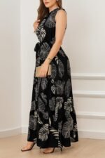 Kadın Sıfır Kok Bağcıklı Kemerli Etek Ucu Fırfırlı Desenli Süprem Elbise - Görsel 2