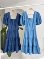 Kare Yakalı Ve Gipe Detaylı Tensel Elbise 2883 - Görsel 11