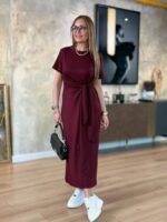 Kadın Kısa Kollu Bisiklet Yaka Yandan Bağlamalı Viskon Iki Iplik Elbise - Görsel 5