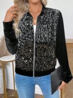 Kadın Uzun Kollu önü Açık Fermuarlı Pulpayetli Kadife Ceket - Görsel 2