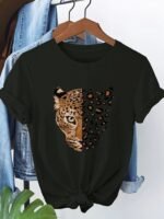 Kadın Kısa Kollu Bisiklet Yaka Desenli Viskon Bluz - Görsel 4