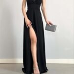 Kadın Ip Askılı Kruvaze Yaka Maxi Boy Abiye Elbise