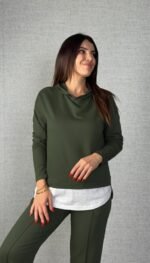 Kadın Uzun Kollu Kapşonlu Bağcıklı Viskon Iki Iplik Bluz Ve Pantolon Ikili Takım - Görsel 3