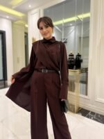 Kadın Uzun Kollu şal Detaylı Bluz Ve Pantolon Ikili Takım (kemer Dahil Değil) - Görsel 3