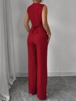 Kadın Askılı önden Düğmeli Bluz Ve Pantolon Keten Ikili Takım - Görsel 3