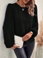 Kadın Uzun Kollu Yuvarlak Yaka Arkadan Bağcıklı Salaş Ithal Krep Bluz - Görsel 8