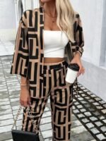 Kadın Uzun Kollu önü Açık Desenli Iki Iplik Ceket Ve Pantolon Ikili Takım - Görsel 4