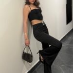 Kadın Yüksek Bel Tokalı Ispanyol Paçalı Dalgıç Pantolon