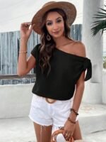 Kadın Tek Omuzu Açık Koldan Bağlamalı Janjan Krep Bluz - Görsel 2